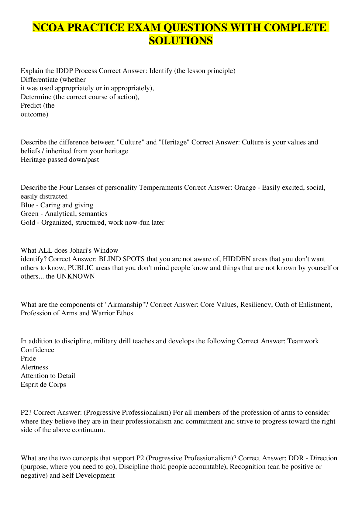 Preview image for NCOA PRACTICE EXAM QUESTIONS WITH COMPLETE SOLUTIONS